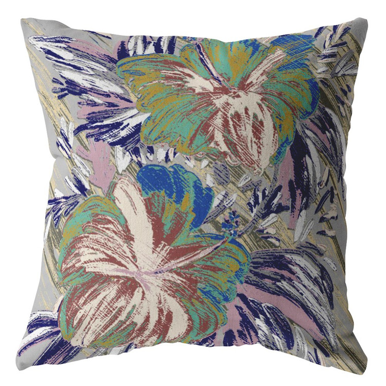 20” Lilac Green Hibiscus Suede Decorative Throw Pillow - 606114015253