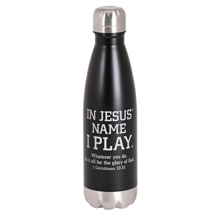 Water Bottle Jesus Name I Play Black - 603799691291