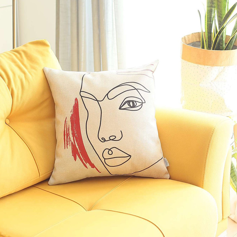 White Printed Face Boho Chic Throw Pillow - 808230078635