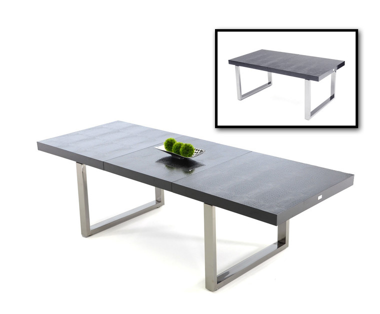 30" Black Crocodile Lacquer Mdf Dining Table With Stainless Steel Legs - 689805031008
