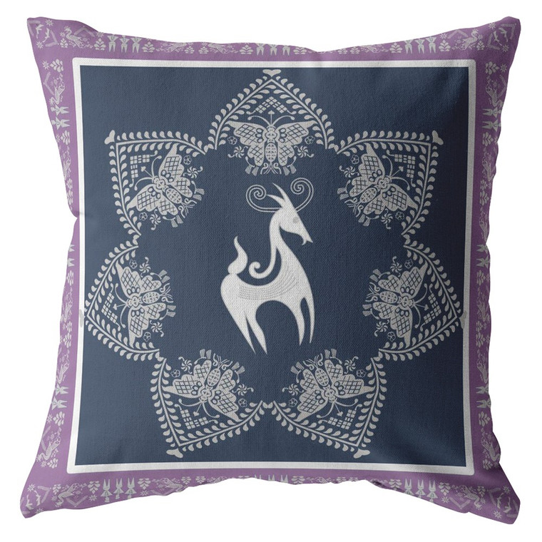 16” Navy Purple Horse Zippered Suede Throw Pillow - 808230190542