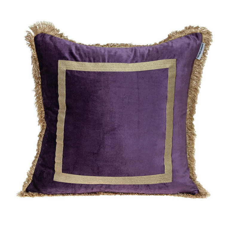 Boho Purple with Gold Fringe Decorative Square Throw Pillow - 808230110052