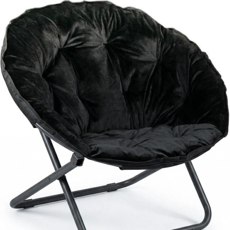 33" Black Tufted Faux Fur and Metal Folding Lounge Chair - 880024700571