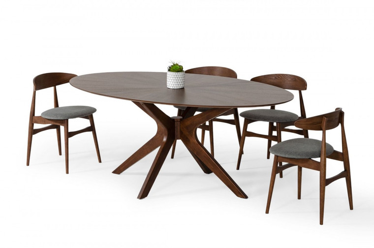 75" Walnut Finish Oval Wood Dining Table - 606114150053