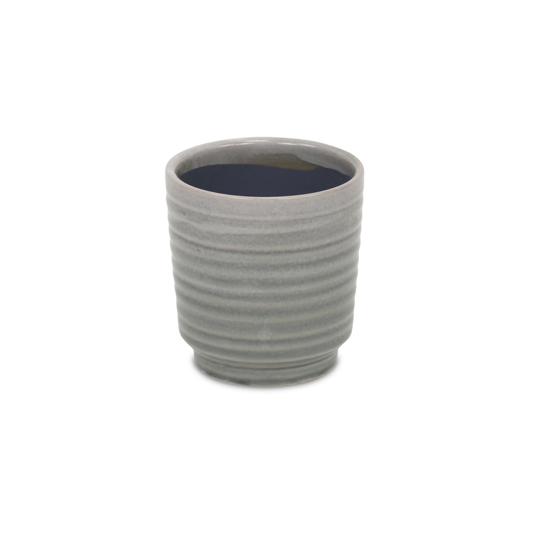 Ceramic 19 Ounce Striped Round Distressed Pot Planter - 880024914626