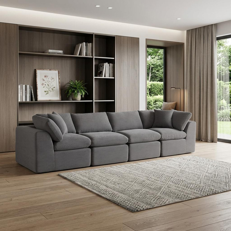 138" Dark Gray Corduroy Modular Sofa With Toss Pillows - 880024839530