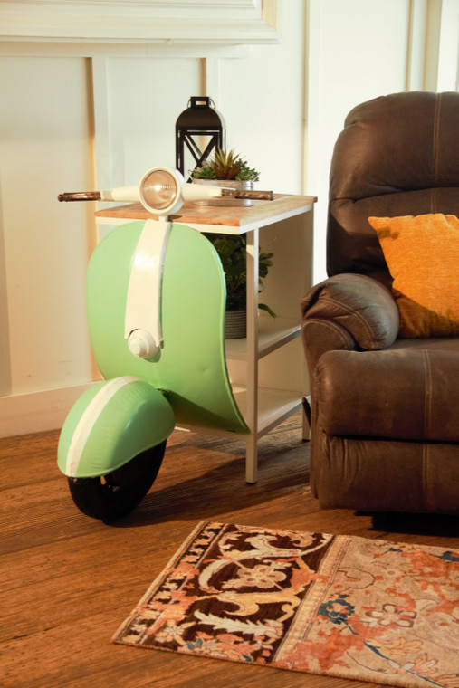 26" Green And White Novelty Scooter Open Cabinet with Two Shelves - 606114034827