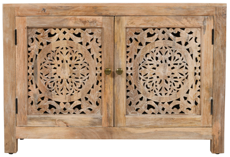 30" Natural Solid Wood Textured Door Accent Cabinet With Two Doors - 880016459180