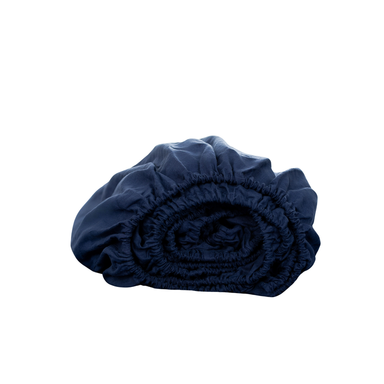 Navy Linen King Fitted Sheet - 608219282615