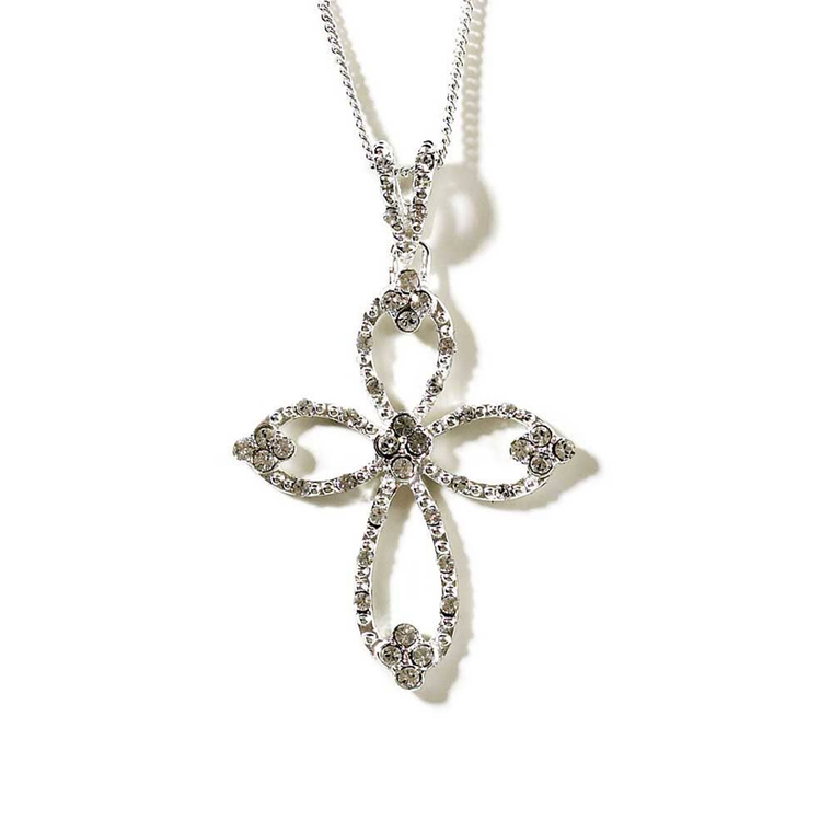 Silver Plated Open Petal Cross Necklace - 714611138013