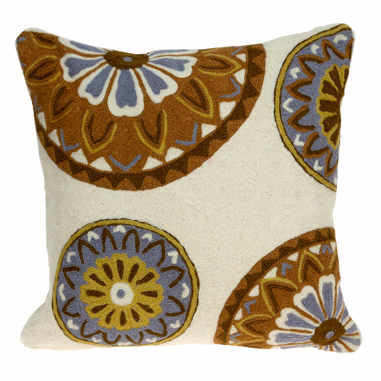 20" X 20" Beige And And Brown Floral Zippered 100% Cotton Throw Pillow - 606114685272