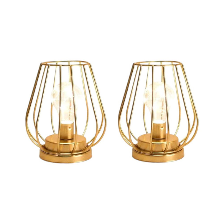 Set of Two 7" Gold Geometric Geometric Cage Cordless Desk Lamps - 880016590418