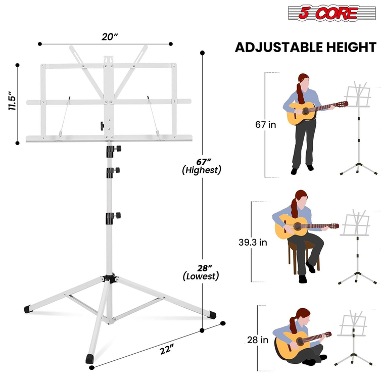Music Stand For Sheet Music Portable Tripod MUS FLD 4S WH - 810144132631
