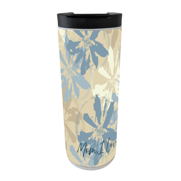 White Tumbler Blue-Floral Mom I Love - 603799760546