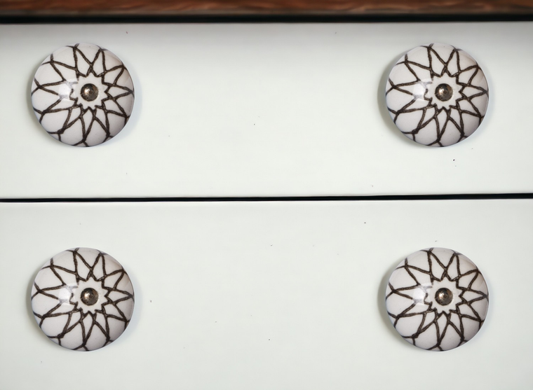 Set of Eight Brown Ceramic And Metal Drawer Pull Knobs - 608219344092