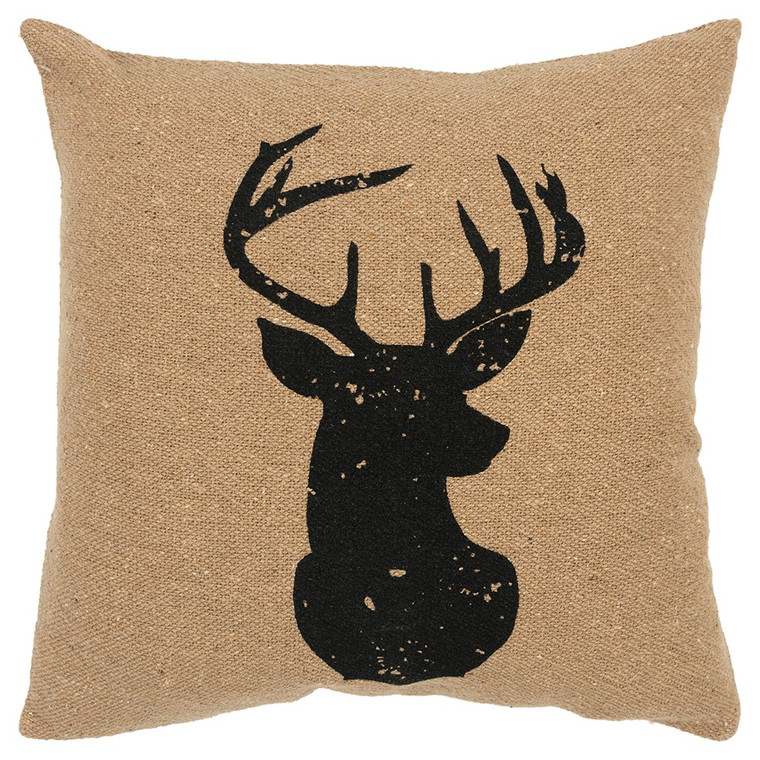 Tan Black Distressed Reindeer Throw Pillow - 808230117259