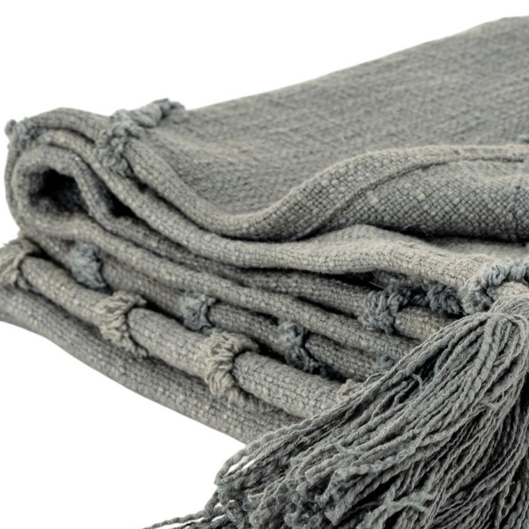 50" X 60" Gray Cotton Woven Geometric Throw Blanket with Tassels - 880024718156