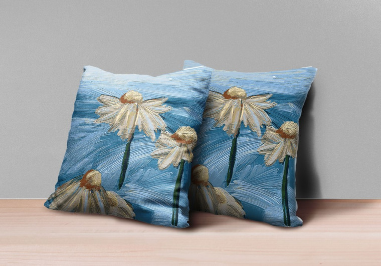 Set Of Two 16" X 16" Blue Beige Zippered Suede Floral Throw Pillow - 4512839587875