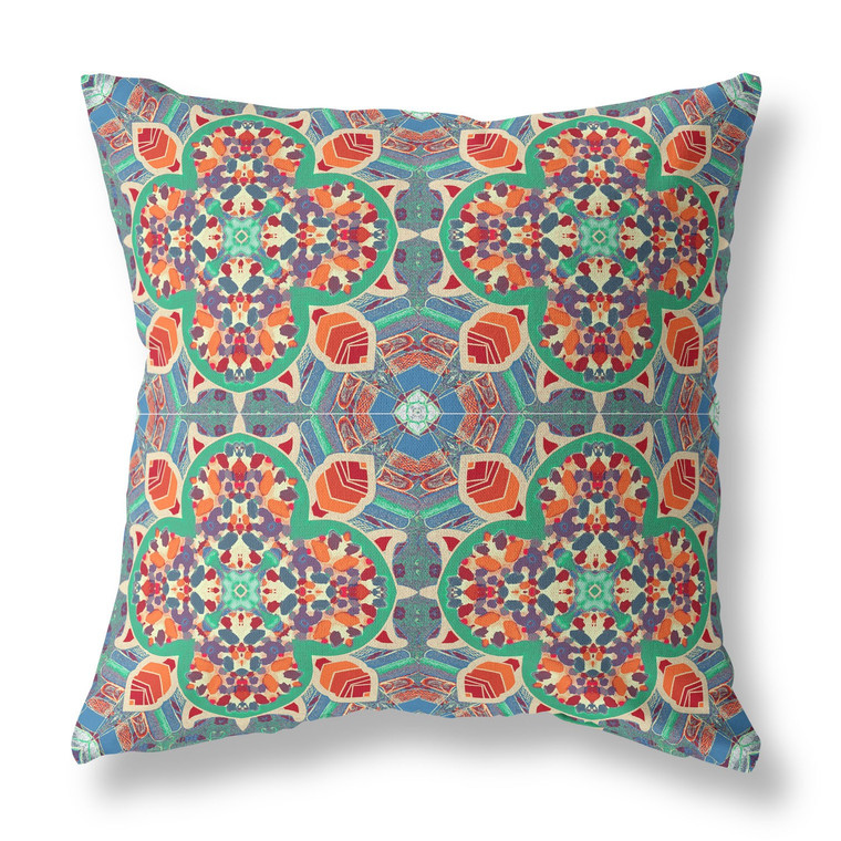 20" Orange Green Cloverleaf Boho Suede Throw Pillow - 606114004301