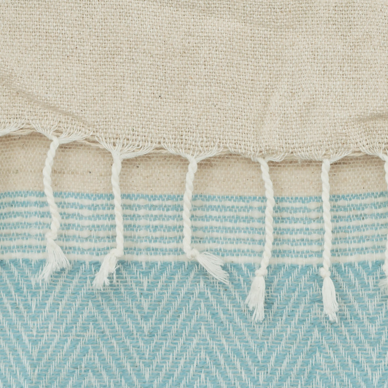 50" X 60" Aqua Cotton Woven Striped Throw Blanket with Fringe - 880016474817