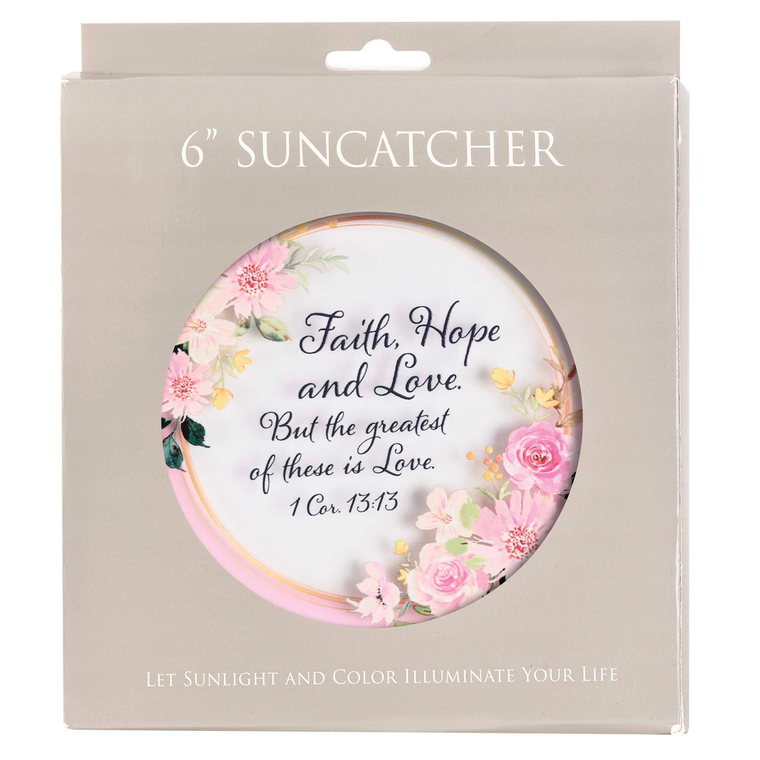 Suncatcher Pink Floral Faith Hope Love - 603799674058