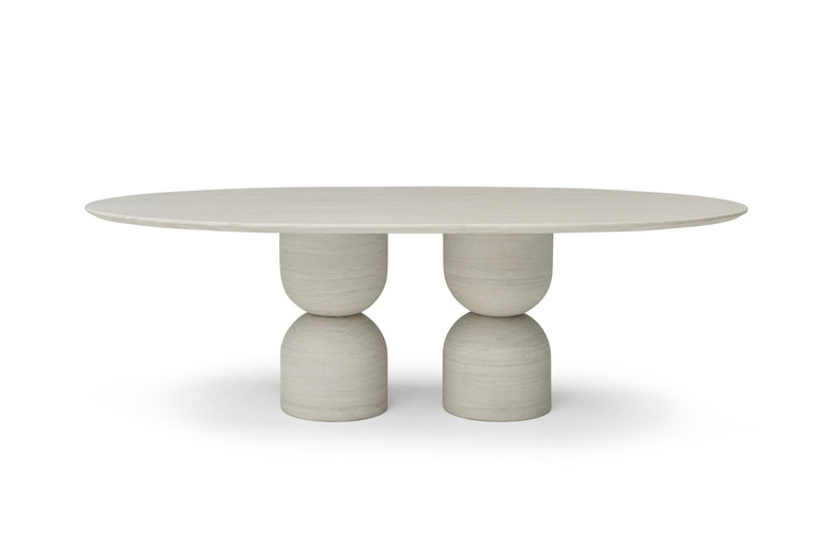 94" Beige Marble Double Pedestal Base Oval Dining Table - 880016880410