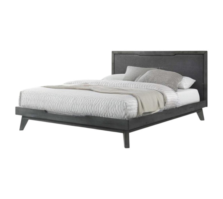 Gray Wood And Linen King Bed Frame - 608219235994