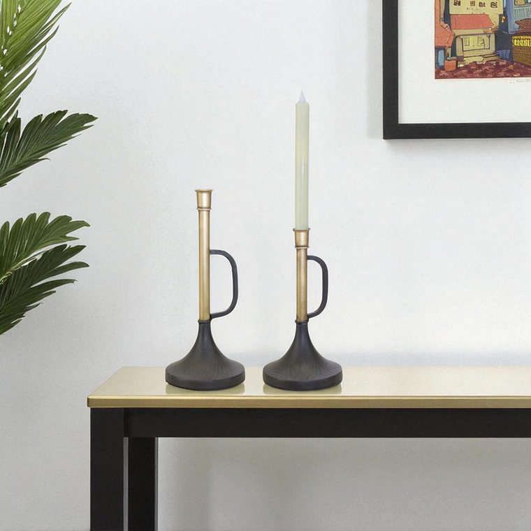 Distressed Metal Tabletop Taper Candlesticks - 880016799026