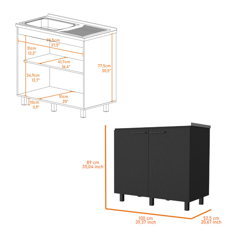 39" Black And Silver Accent Cabinet With One Shelf - 606114791720