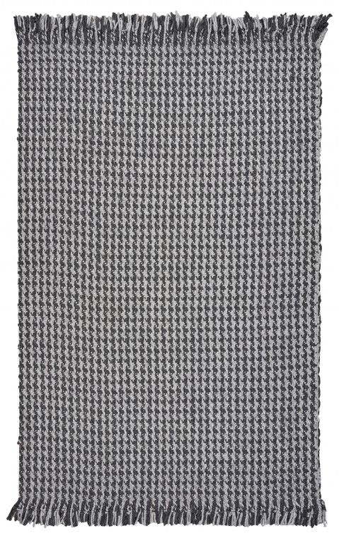 9'x12' Grey Hand Woven Houndstooth With Braided Fringe Indoor Area Rug - 4512822809410