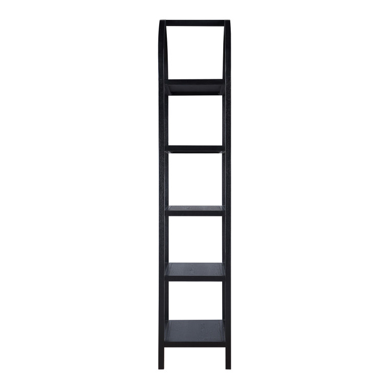 80" Black Oak Wood Five Tier Arched Top Bookcase - 606114705697