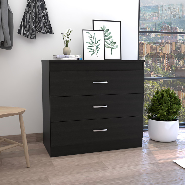 31" Black Wood Three Drawer Dresser - 880024862309
