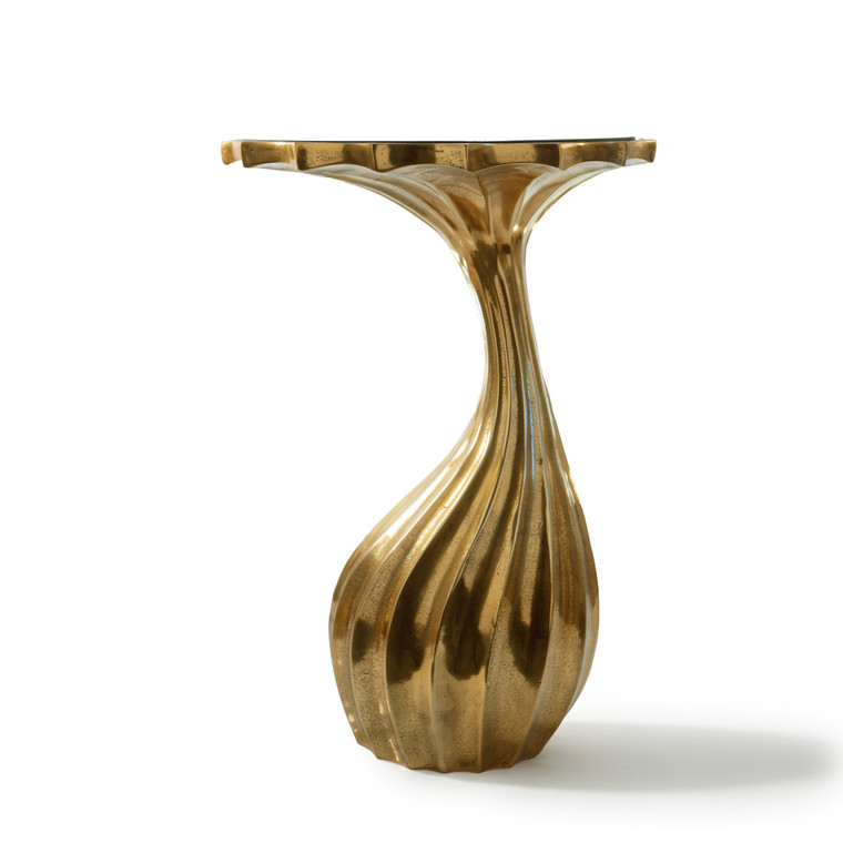 25" Gold And Black Aluminum And Granite Round Abstract End Table - 880016490893