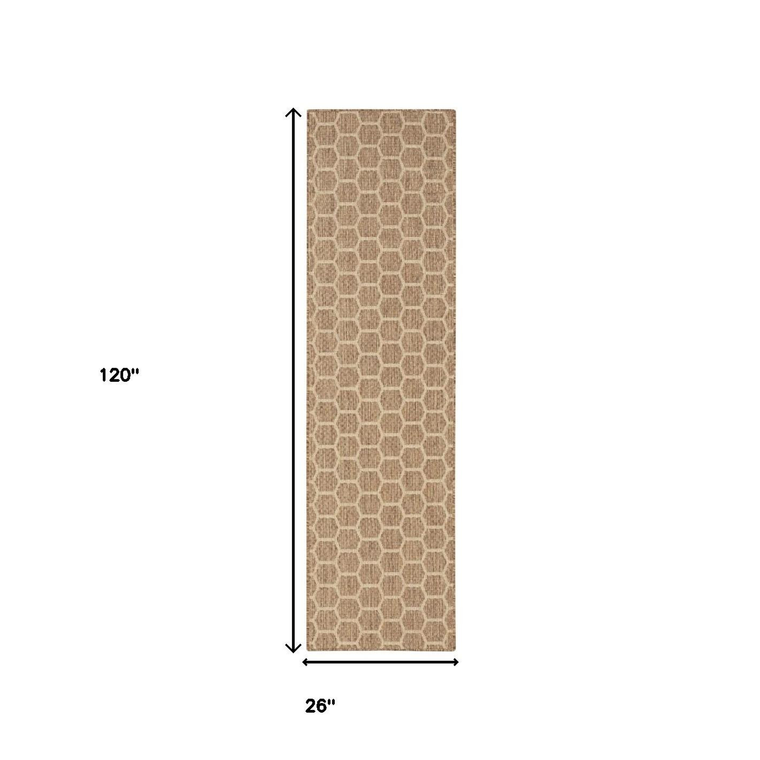 10' Natural And Beige Geometric Indoor Outdoor Runner Rug - 880016544183