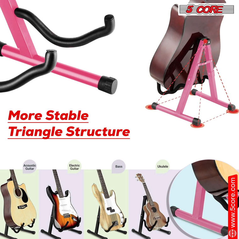 Guitar Stand A Frame Shape w Soft Foam Arm Non Slip Rubber for Acoustic Electric Bass - 810144136240