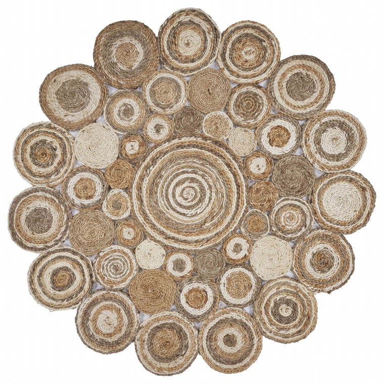 Multi-toned Intricate Circle Natural Jute Area Rug - 808230043565