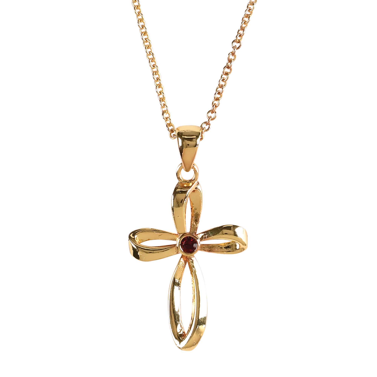 Necklace July Gold Cross Ruby Crystal - 603799749459