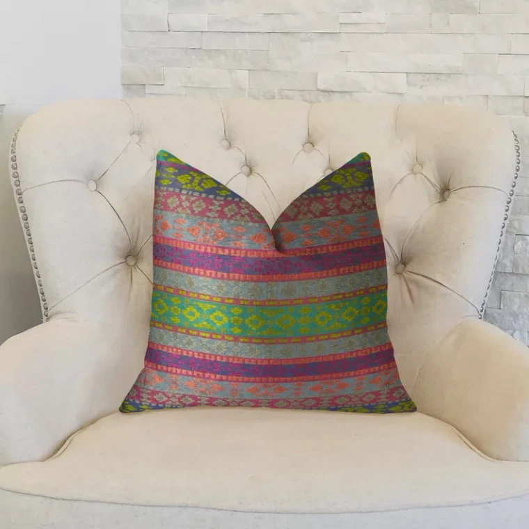 Plutus Avalanche Magenta Green and Blue Handmade Luxury Pillow - 663701008197