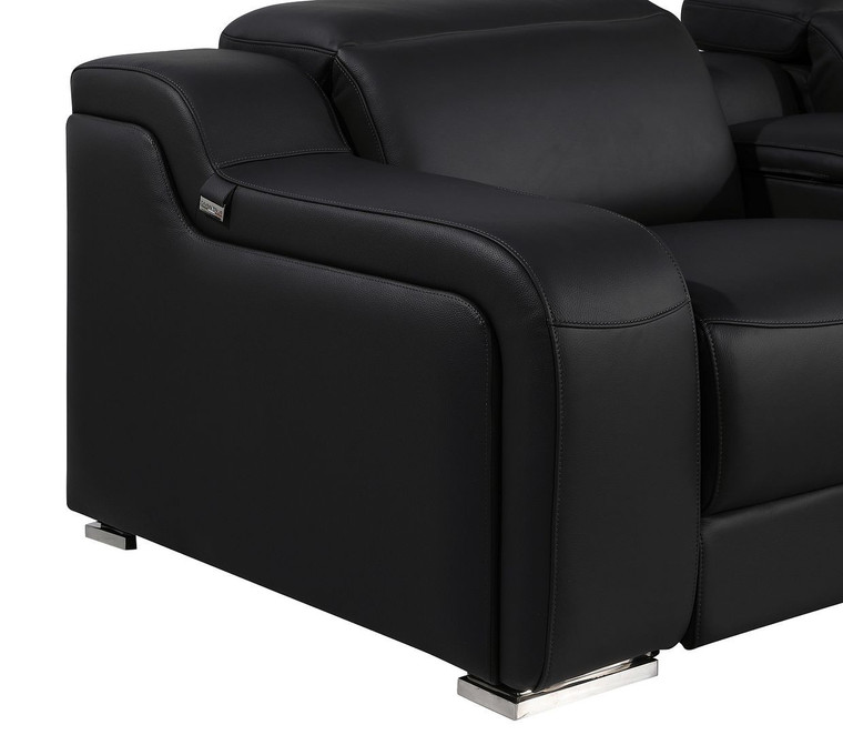Black Italian Leather Power Reclining U Shaped Ten Piece Corner Sectional With Console - 880016836639