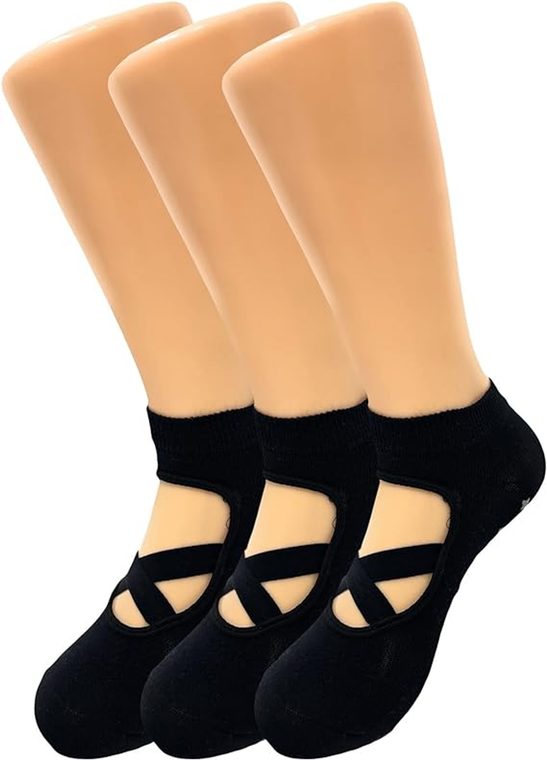Women's Non-Slip Grip Yoga Socks with Straps  3 Pairs for Pilates - 742137051660