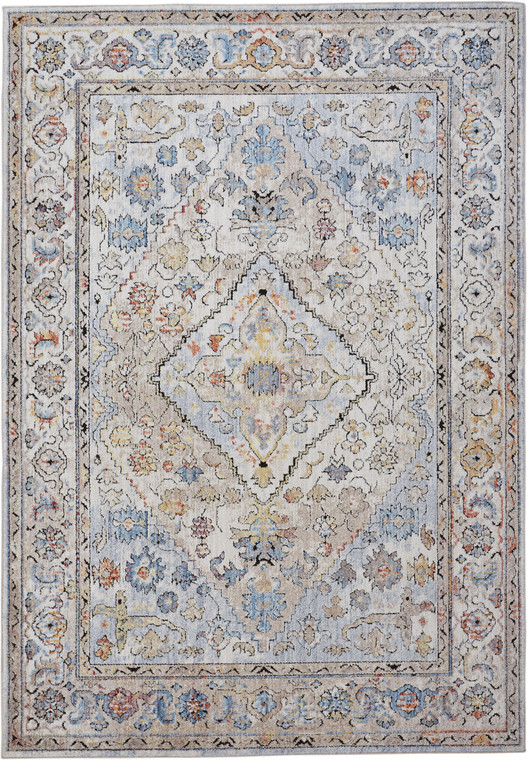 10' X 13' Taupe Blue And Gray Floral Stain Resistant Area Rug - 606114116073