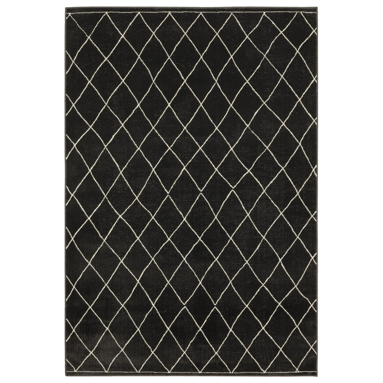 8' X 11' Charcoal And Ivory Trellis Area Rug - 608219265397