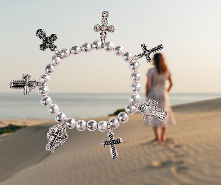 Stretch Bracelet Multi Cross Silverplate