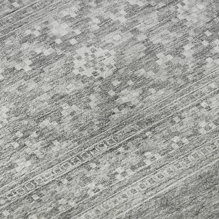 9' X 12' Silver And Gray Southwestern Washable Area Rug With UV Protection - 880016401622