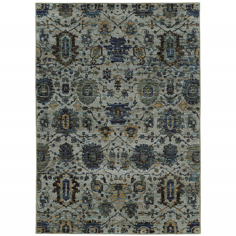 6' X 9' Blue And Navy Oriental Power Loom Stain Resistant Area Rug - 606114615644