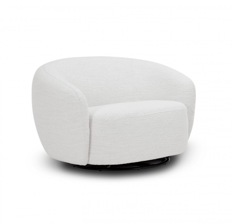 47" Off White 100% Polyester And Black Solid Color Swivel Barrel Chair - 606114156666