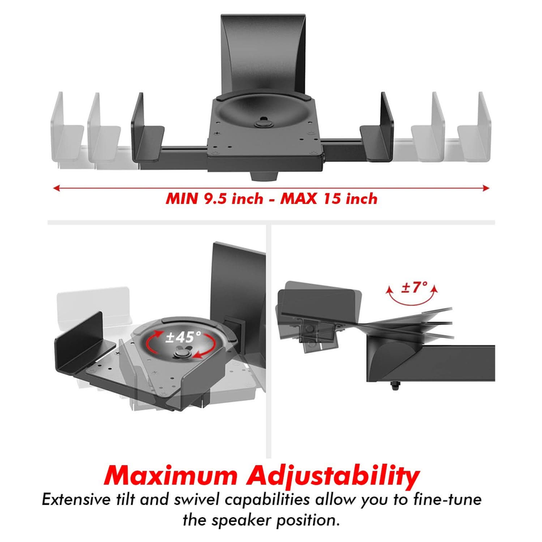 Speaker Wall Mount Adjustable Swivel 15 Inch Space Bookshelf Brackets Pair - 810144132518