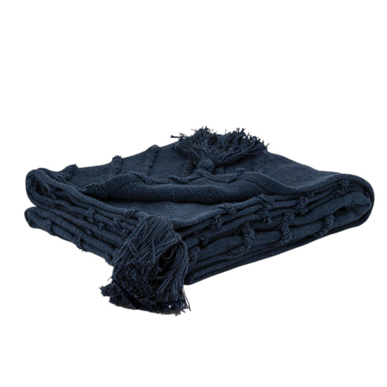 50" X 60" Blue Cotton Woven Geometric Throw Blanket with Tassels - 880024848167