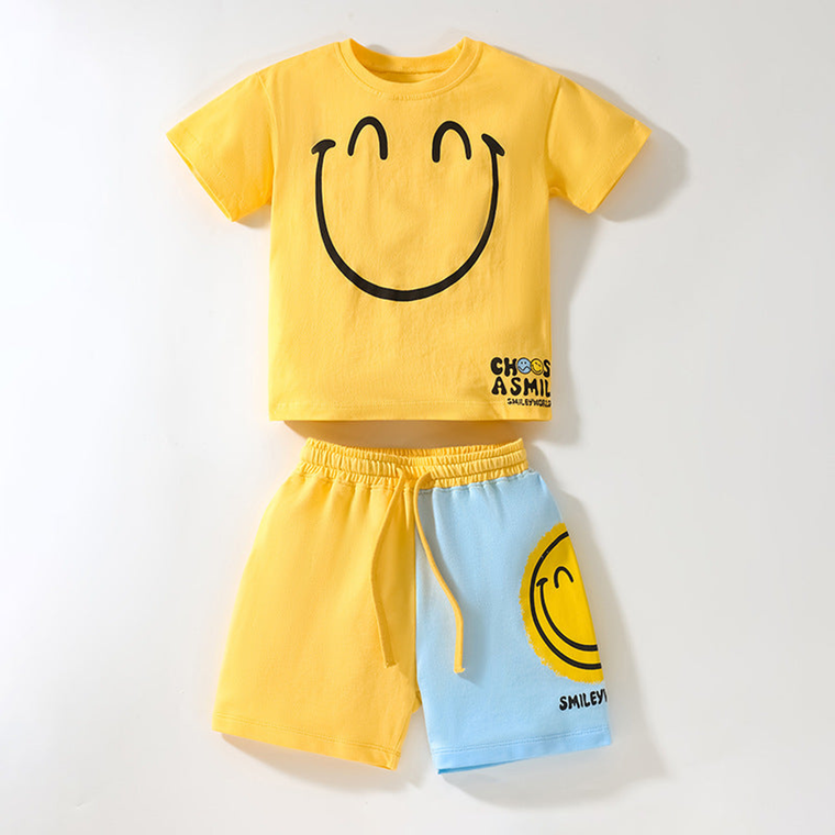 Baby Boy Smile Print Pattern Color Matching Design Clothing Sets - 716252323957