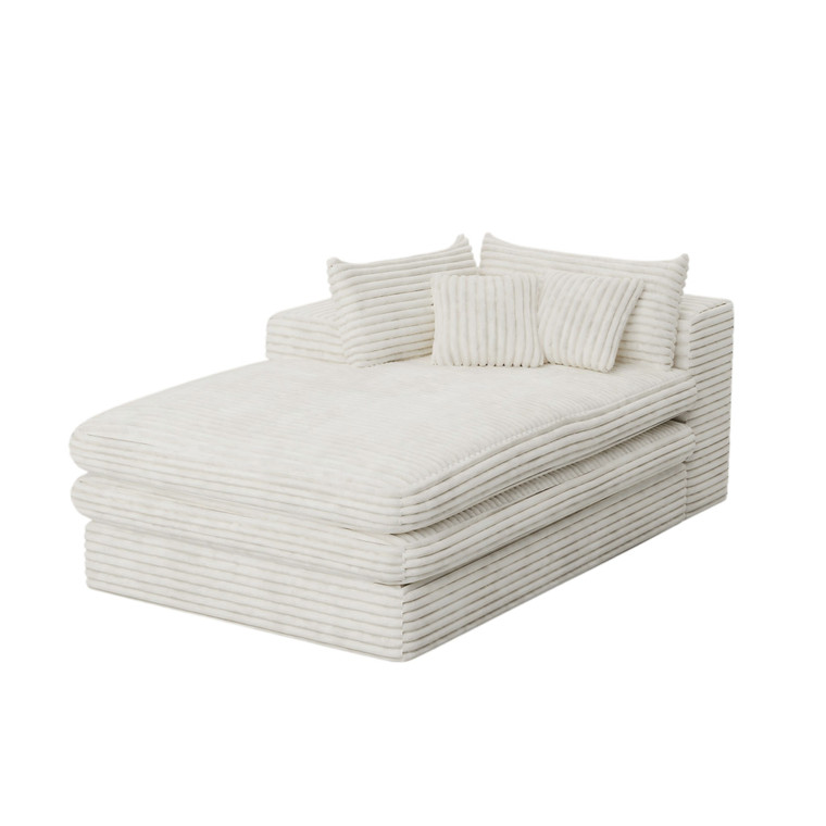 67" White Corduroy Left Hand Facing Chaise Lounge Chair - 880024752211